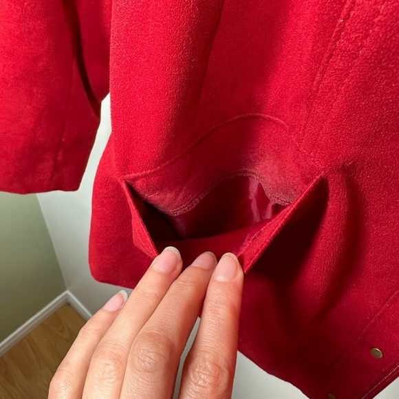 TANJAY Petite Red Faux Suede Zip Up Jacket Size 8 Petite - Picture 6 of 7